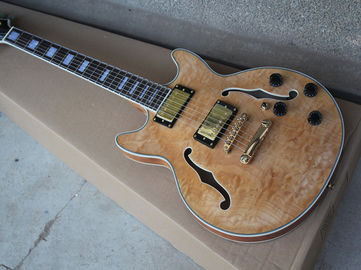 China Burly Wood Semi-hollow Electric Guitar,Flame Maple Body,Gold hardwares supplier