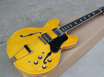 China Custom Yellow Semi-hollow Body Electric Guitar with Flame Maple Veneer,Rosewood Fretboard supplier