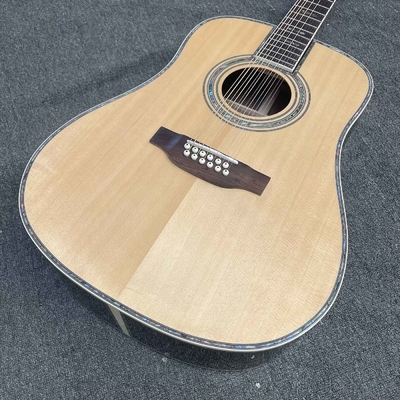 China Custom 41 inch Dreadnought D 12 strings abalone binding folk classic acoustic guitar with customized inlay logo headstock supplier
