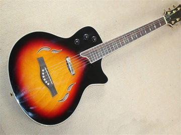 China Wholsale Factory custom 21frets classic semi-hollow tobacco sunburst folk acoustic guitar with bird inlay supplier