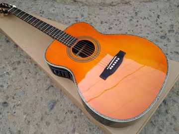 China Orange color 28 Style classic acoustic guitar,Solid Spruce top,Abalone inlays Ebony Fretboard OM body acoustic Guitar supplier