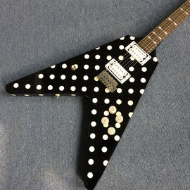 China High-quality custom V style electric guitar, rosewood fingerboard ,Black and white color, Chrome hardware supplier