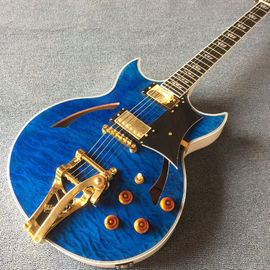 China High quality Jazz Electric Guitar with Bigsby, Ebony Fingerboard, Guitar Quilted Maple Trans-Blue burst color supplier
