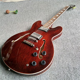 China Hot sales hollow body electric guitar with wine color and silvery spare parts supplier