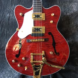 China Grand Transparent red, gold tremolo. Free delivery, picture real shooting 333 jazz old electric guitar quilted maple top supplier