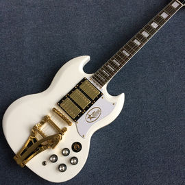 China New style SG electric guitar, 3 pickups, Tremolo system,White electric guitar supplier