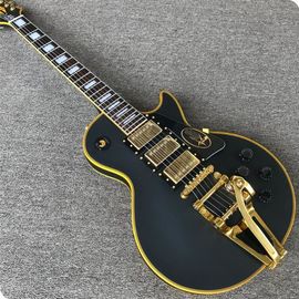 China Grand LP electric guitar black with bigsby, yellow body binding, 3 pickups, gold hardwares supplier