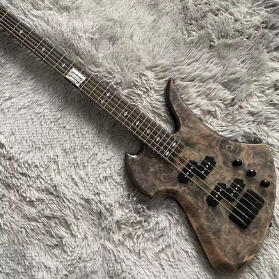 China Custom 5 Strings Neck Through Body Burl Maple Top Special Body Electric Bass Guitar supplier