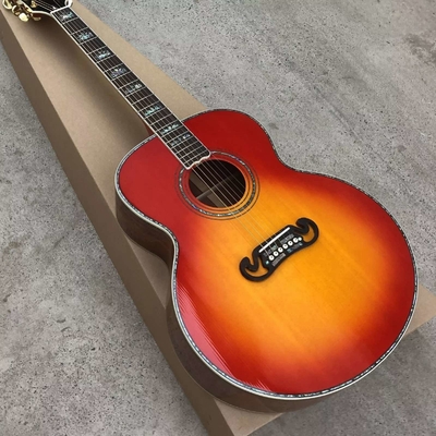 China Custom 43 Inch Cherryburst Solid Spruce Top Abalone Inlays Maple and Koa Back Side Acoustic Guitar supplier