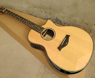 China Custom body cut acoustic guitar Real abalone solid top SP14 electric acoustic guitar supplier