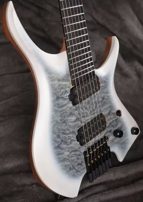 China 2025 Fanned Frets 7 Strings Headless Electric Guitar White Color with Eye Poplar 5-ply Roasted Maple supplier