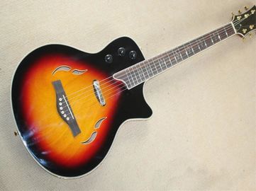 China Wholsale Factory custom 21frets T5 classic semi-hollow tobacco sunburst folk acoustic guitar with bird inlay supplier