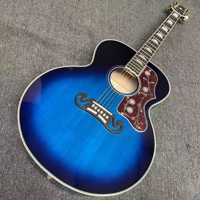 China Custom Flamed Maple Back Side 43 Inch Jumbo Acoustic Guitar with Abalone Inlay in Blue Sunburst supplier