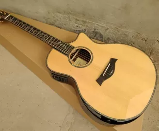 China Body cut acoustic guitar Real abalone solid top SP14s electric acoustic guitar supplier