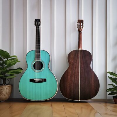 China Custom O28 Parlor Solid Rosewood Back Side Acoustic Guitar with 45mm Nut Width small O Guitar in Satin Blue Finishing supplier