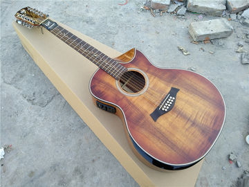 China Koa wood Handmade jumbo acoustic 12 string armrest bevelled cutway 12 Strings custom acoustic electric guitar supplier