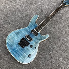 China Light blue Quilted Flame Maple Mayones Electric Guitar,2019 New S logo Neck through body 6 Strings Guitar supplier
