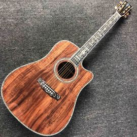 China 2020 New Handmade Cutaway Deluxe KOA Acoustic guitar solid koa wood with 100% all abalone inlay electric acoustic guitar supplier