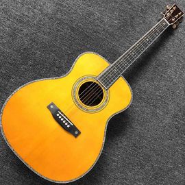 China Factory custom yellow 41&quot; full solid OM 42 acoustic guitar with ebony fretboard,Abalone binding and inlay,Wilkinson tune supplier