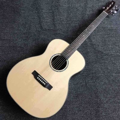 China Custom AAAA All Solid Spruce Wood OM Style Body Ebony Fingerboard Fishbone Binding Acoustic Guitar supplier