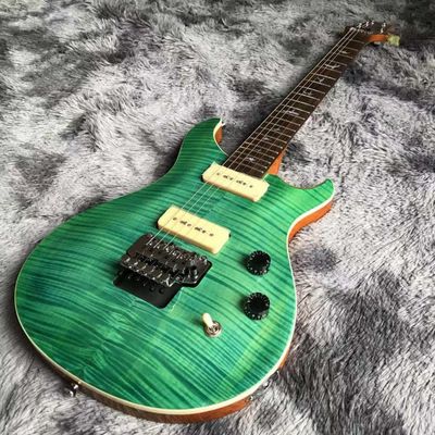 China Custom Flamed Maple Top Electric GuitarCustom Flamed Maple Top Abalone Inlays P90 Pickup Electric Guitar supplier
