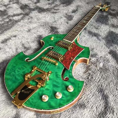 China 2021 Custom Grand Special Irregular Shape Body Semi-Hollow Body Electric Guitar in Green supplier