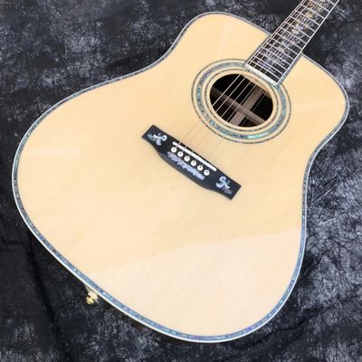 China Custom AAAAA All Solid Wood Deluxe Abalone Inlay D100 Style Acoustic Guitar supplier