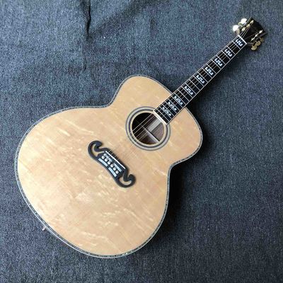 China Custom AAAA All Solid Spruce Wood 43 Inch Flamed Maple Neck Solid Back Side Maple Binding KK Sound Mini  Acoustic Guitar supplier