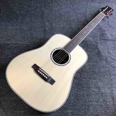 China Custom AAAAA All Solid Wood Spruce 41 Inch Herringbone Binding Acoustic Guitar supplier