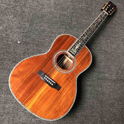 China Custom 39 Inch All Solid OOO KOA Wood Acoustic Guitar Ebony Fingerboard Abalone Inlay With Solid Back Side supplier