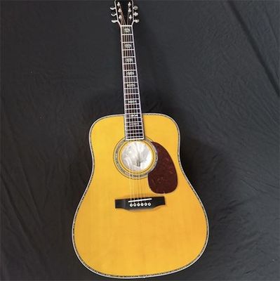 China Custom AAAA All Solid Wood Round D Type Body Vintage Acoustic Dreadnought Guitar in Yellow supplier