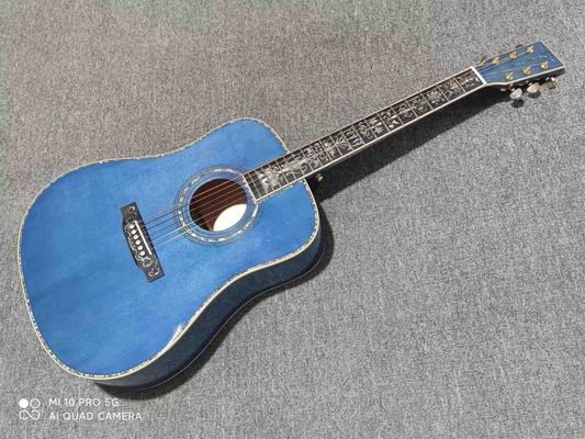China Custom Solid Spruce Top D Shape Acoustic Guitar in Blue Color Veneer Maple Back Side supplier