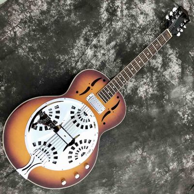 China Custom Cherry Burst Flamed Maple Top Dobro Resonator Steel Electric Guitar supplier