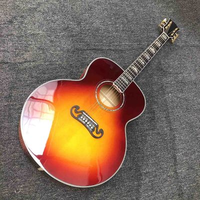 China Custom J200S 43 Inch Jumbo Acoustic Guitar Ebony Fingerboard Abalone Binding GroFlamed Maple Back Side in Sunburst Color supplier