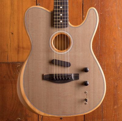 China Custom Acoustasonic Tele Sonic Natural Electric Guitar Polyester Satin Matte Finish With Dot Inlay China Black Hardware supplier