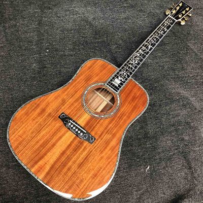 China Custom Solid KOA Wood Acoustic Guitar Abalone Vase Inlays Binding D45K D Body supplier