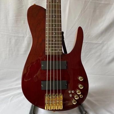 China Custom Natural Wood Burl 5 Strings Electric Bass Guitar Maple Neck Through Ash Body supplier