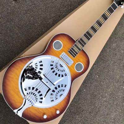 China Custom Dobro Guitar with Sunburst Top Super Water Ripple Back Resonator Steel Guitar supplier