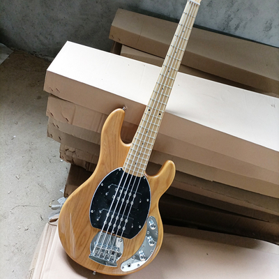 China Custom 5 Strings Electric Bass Natural Wood Color with Ash Body Maple Fretboard supplier