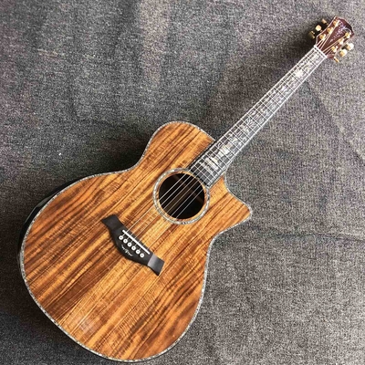 China Custom All Solid KOA Wood Acoustic Electric Guitar Real Abalone Binding Ebony Fingerboard Rosewood Back Side Cutaway Arm supplier
