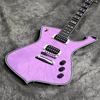 China Custom Purple Gold Sliver Cracked Mirror ICEMAN Stanley Electric Guitar Abalone &amp; Cream Body Binding Guitar supplier