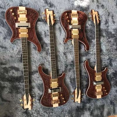 China Custom Grand Rickenbacker Style 4 Strings Neck Through Body Electric Bass Guitar Carve Top Musical Instruments Factory supplier