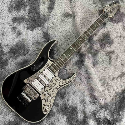 China Custom Black Electric Guitar With Metal Pickguard Floyd Rose Bridge Chrome Hardware Tree of Life Inlay Can be customized supplier