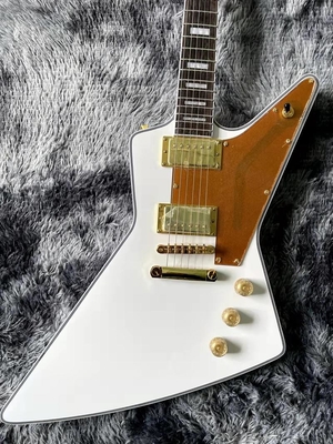 China Custom Irregular Special-Shaped Electric Guitar with White Veneer Yellow Guard Board supplier