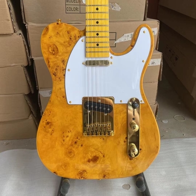 China Custom Tele Electric Guitar Burl Maple Top Basswood Body Maple Fingerboard Golden Hardware High Quality Guitar supplier