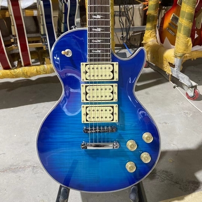 China Custom LP Style Ace Frehley Hummbucker Pickups Electric Guitar with Rosewood Fingerboard Mahogany Body Blue Color Accept supplier
