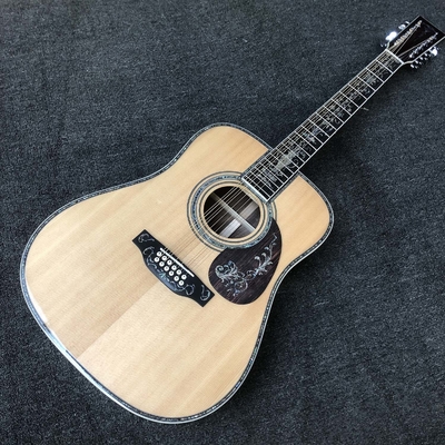 China Custom 12 Strings Solid Spruce Top 41 Inch Dreadnought Deluxe Abalone Binding Acoustic Guitar Umbrella Logo on Headstock supplier