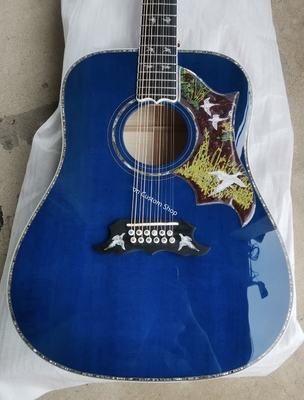 China Custom AAAAA 12 Strings All Solid Wood Doves in Flight Viper Blue Acoustic Folk Guitar AAAA solid spruce wood top supplier