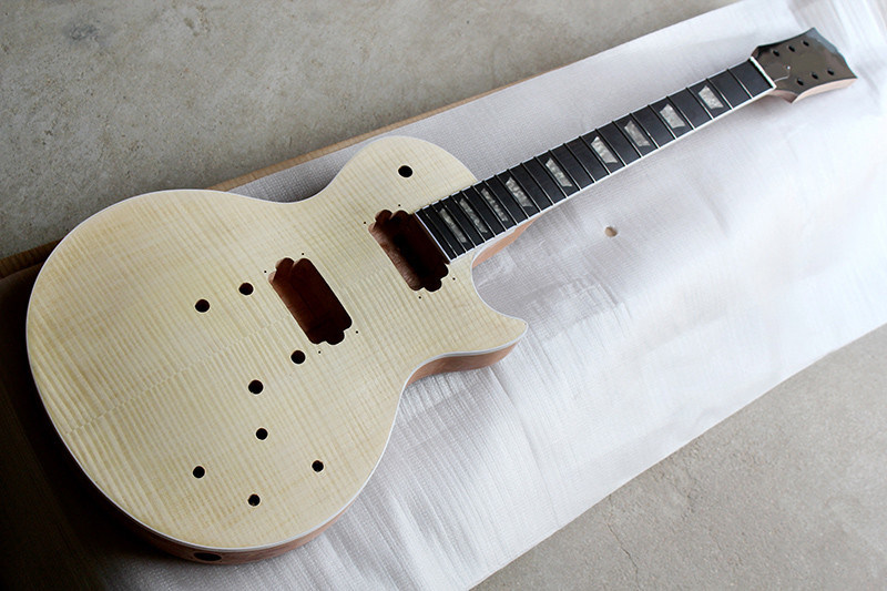 Custom LP Electric Guitar Kit(Parts) with Mahogany Body and Neck,Flame Maple Veneer,Carhrome