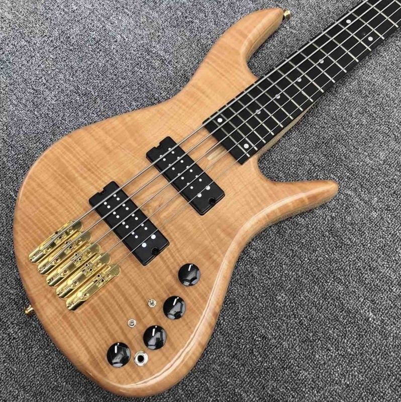 Solid Flame Maple Top 5 Strings Bass Guitar Ebony Fingerboard Custom